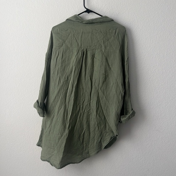 Kona Sol Olive Green Button-Up Gauze Shirt - Womens M - Picture 7 of 7